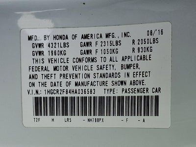 2017 Honda Accord Sedan EX-L CVT PZEV