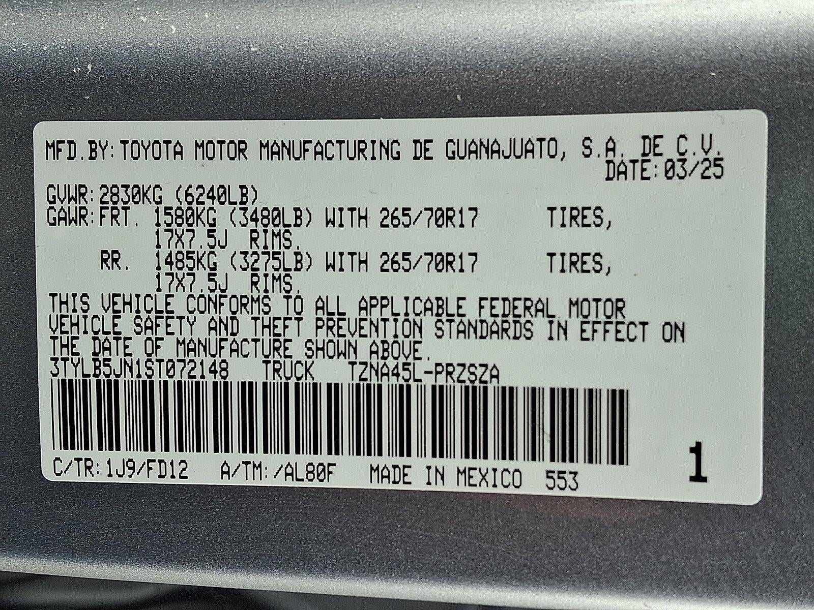 2025 Toyota Tacoma 4WD 4WD SR Double Cab 5' Bed MT (Natl)