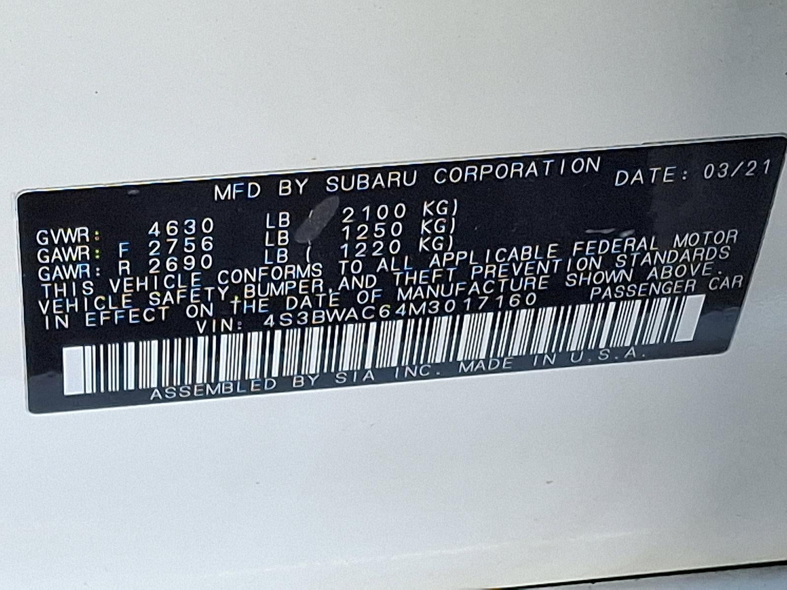 2021 Subaru Legacy Premium CVT