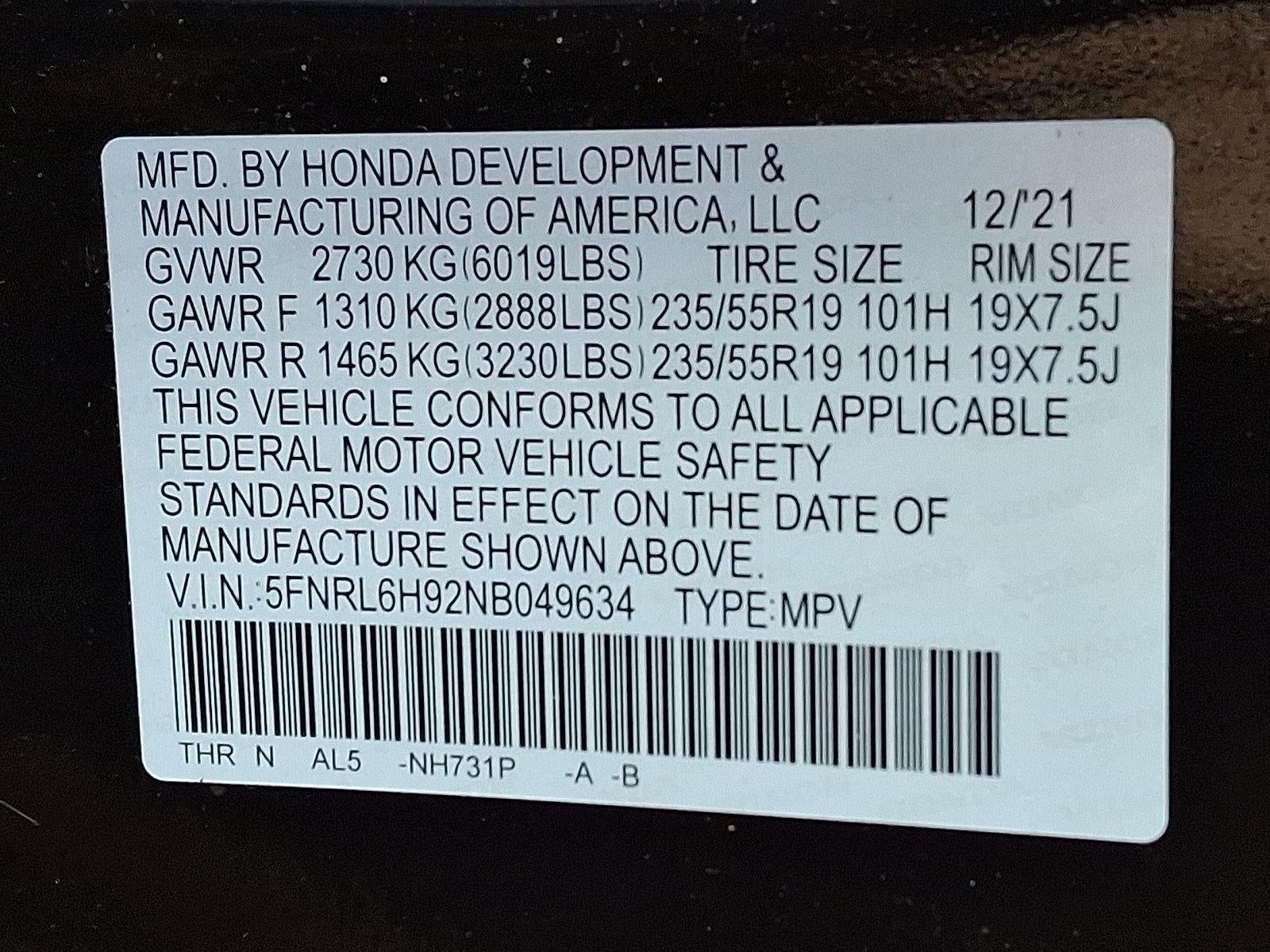 2022 Honda Odyssey Elite Auto