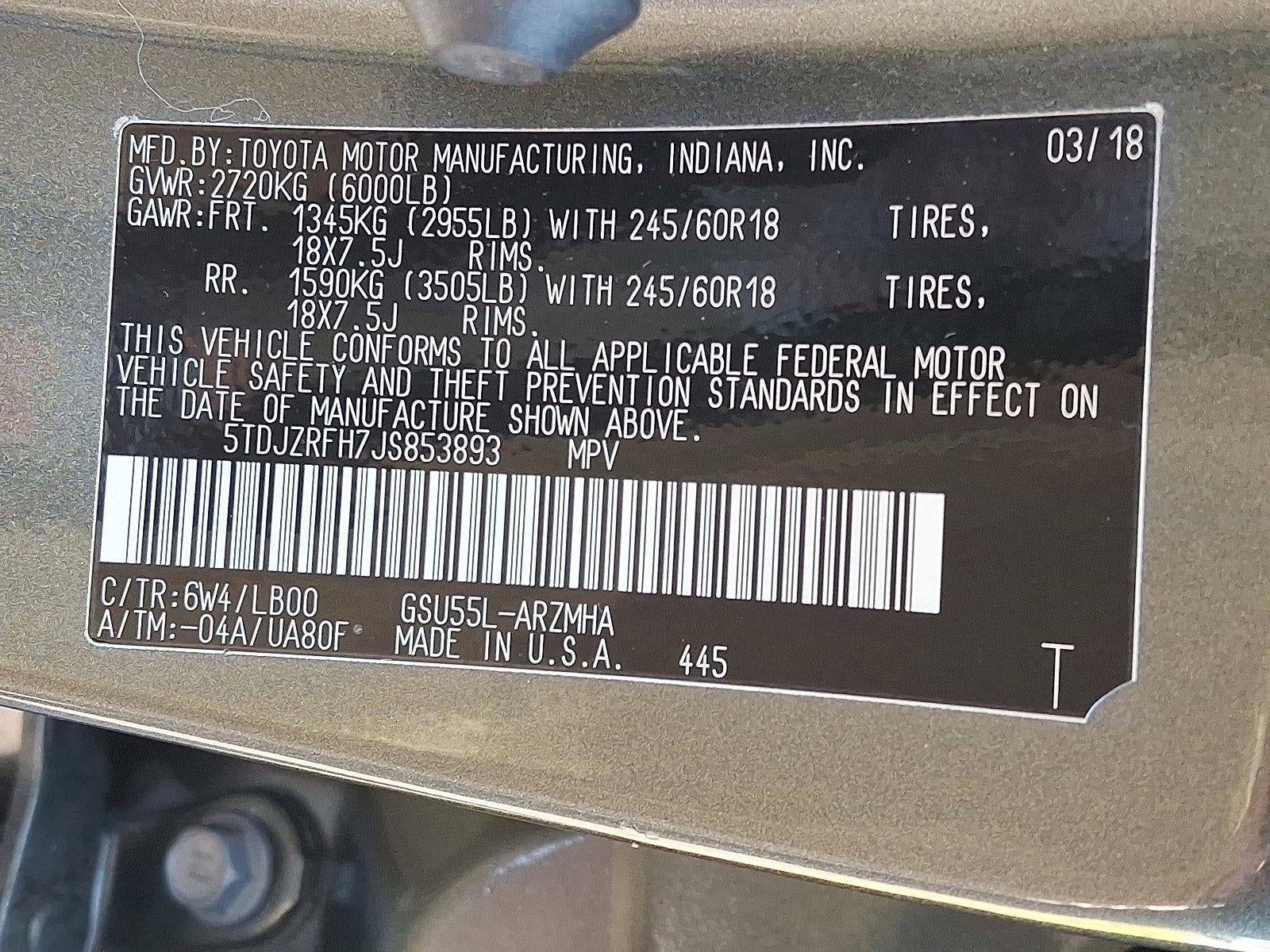 2018 Toyota Highlander XLE V6 AWD (Natl)