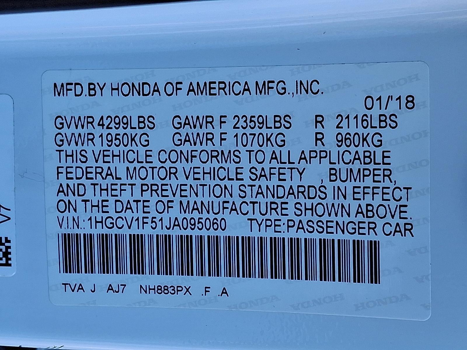 2018 Honda Accord Sedan EX-L 1.5T CVT